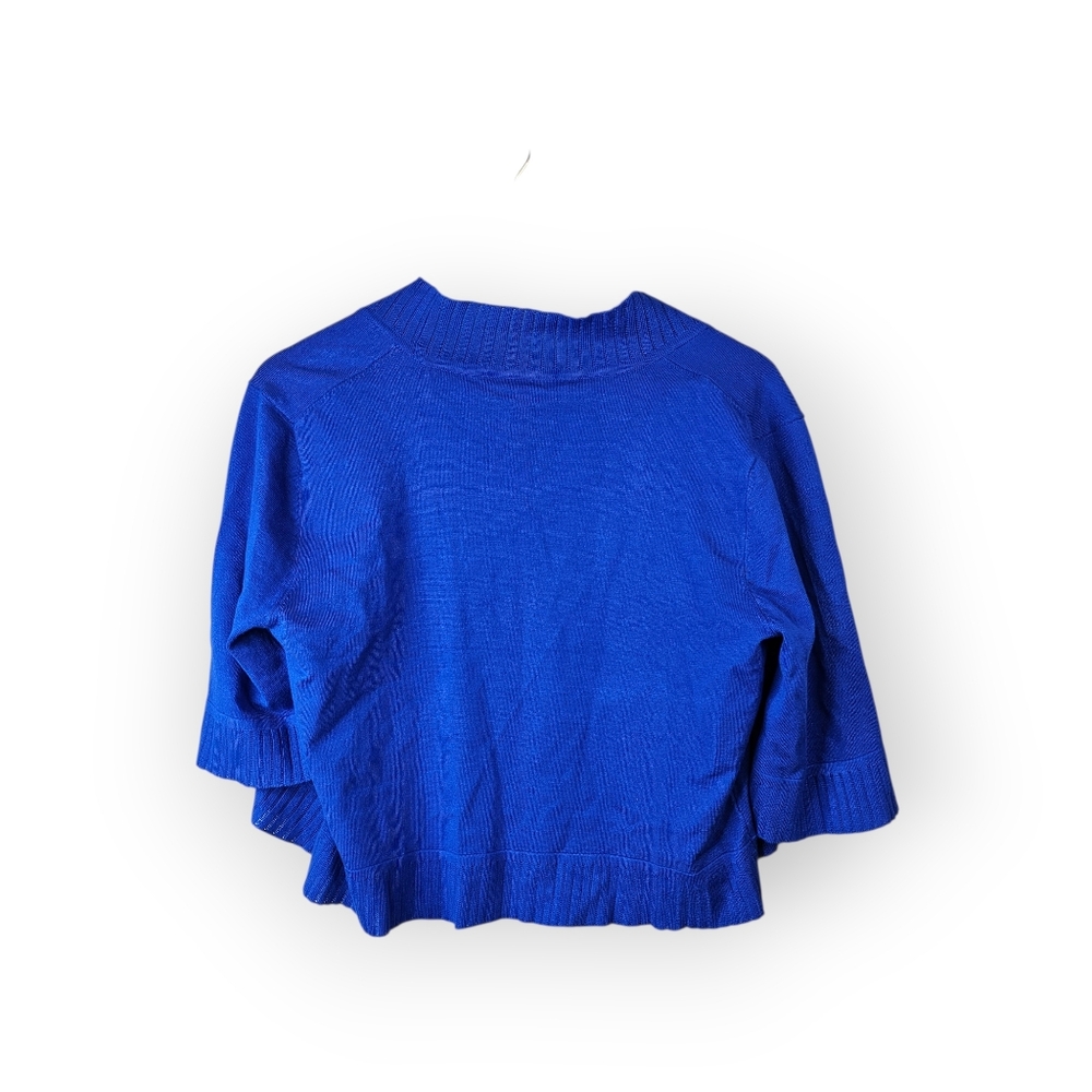 Cable & Gauge Blue Open Front Cardigan Womens Large Cropped Short Sleeve NWT - Picture 5 of 5